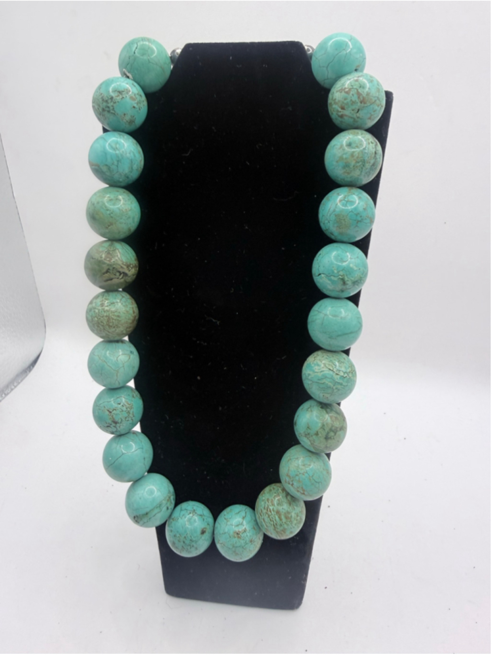 Women's Turquoise Bead Necklace 16mm 18” Turquoise Silver